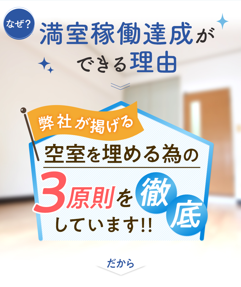 弊社が掲げる空室を埋めるための3原則を徹底しているから！